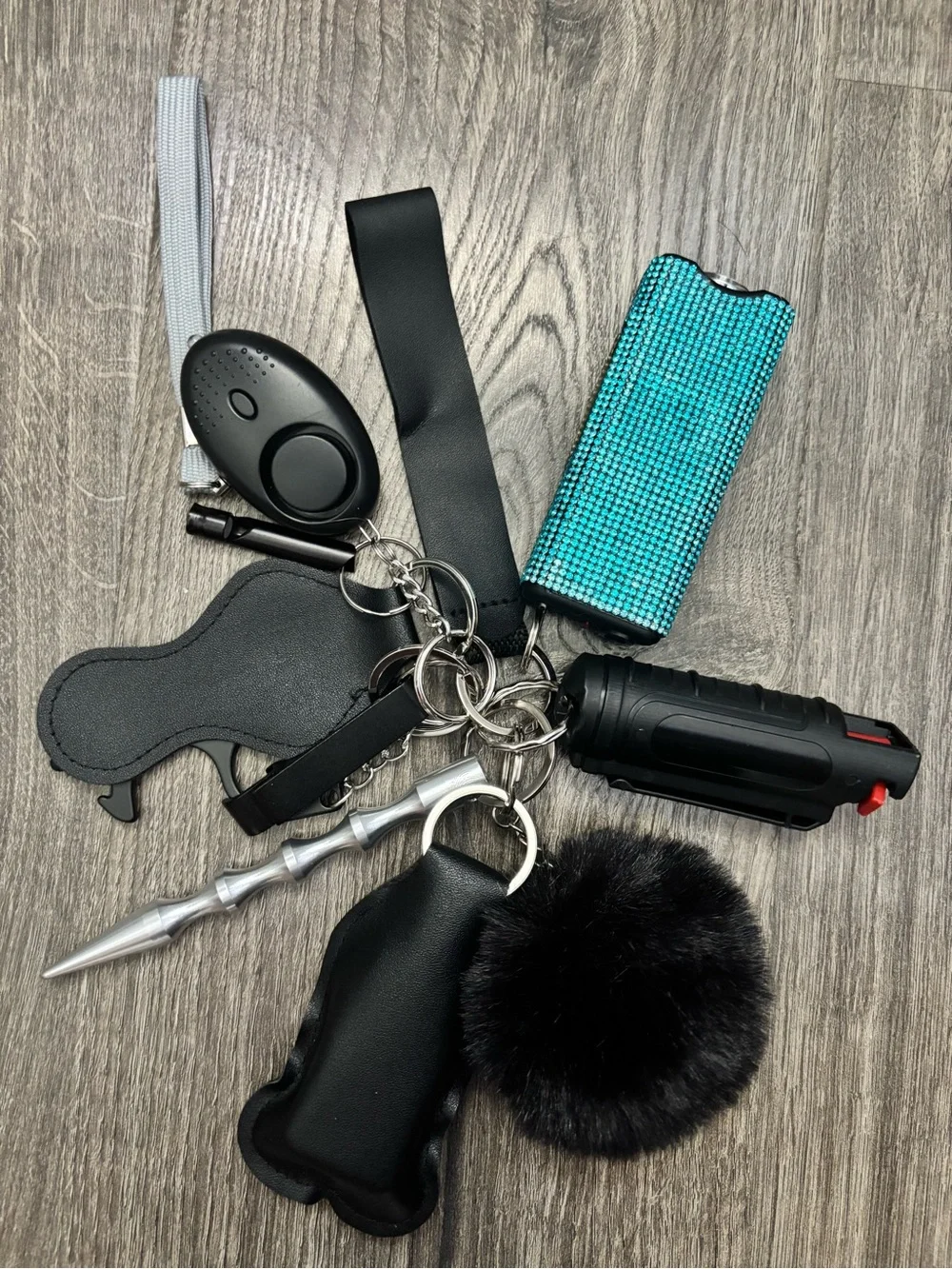 Purple Kids Accessory Keychain Set with Pom Pom and Safety Alarm